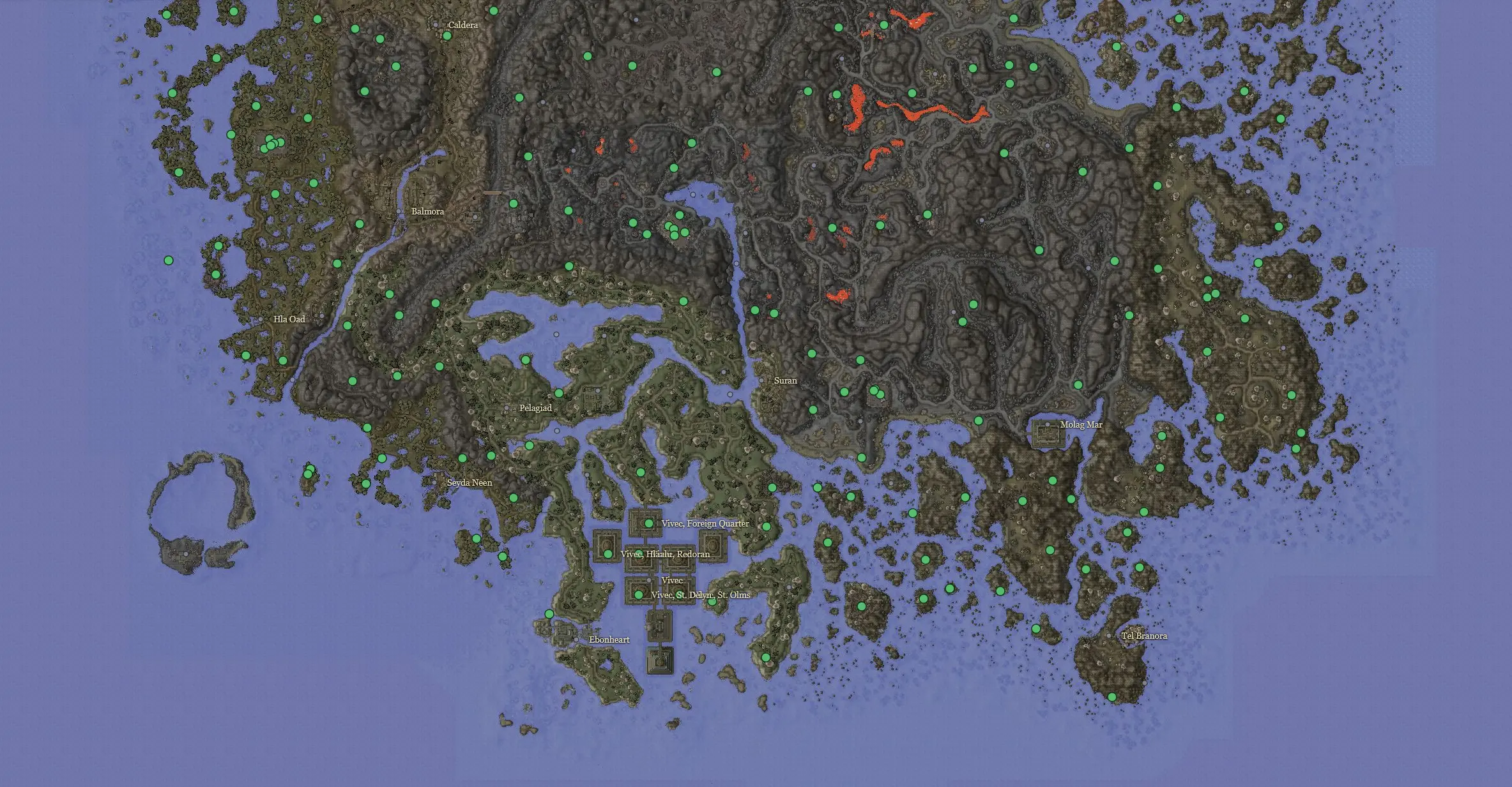 Interactive map of Vvardenfell with mod markers